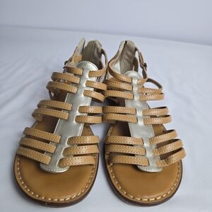 American Eagle Outfitters Stylish Tan Sandals W Metallic Accents With Zip Back